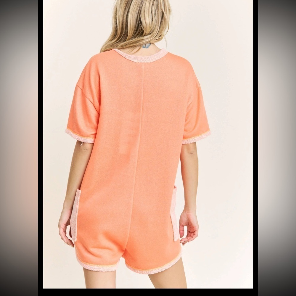 J Her Warm Colored Cozy Loop Terry Romper, Orange - Picture 5 of 7